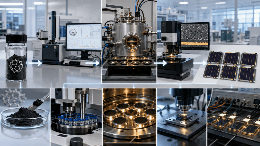 C60 for Perovskite Scale-Up: Material Qualification, Evaporation Control, and Supply Evidence 10 Analytical and process evidence used to qualify C60 for photovoltaic scale-up