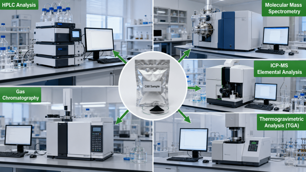 C60 for Perovskite Scale-Up: Material Qualification, Evaporation Control, and Supply Evidence 12 Complementary analytical methods used to evaluate a C60 material