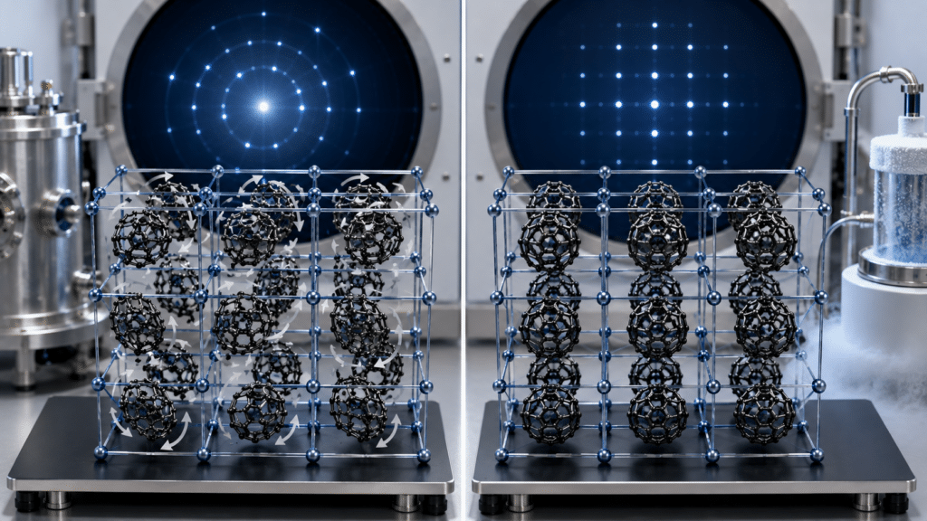 C60 XRD Characterization: How to Interpret Fullerene Diffraction Patterns 11 Orientational disorder and low-temperature ordering in crystalline C60