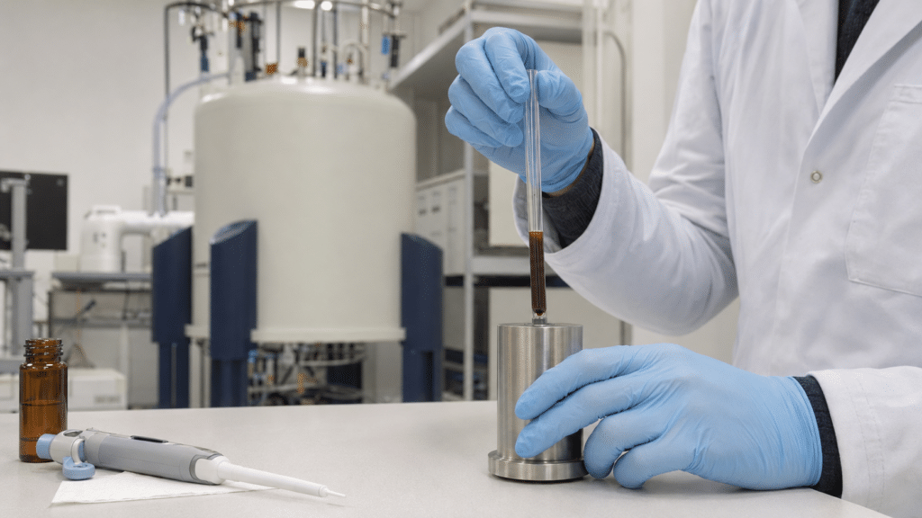 C70 Characterization Methods: What HPLC, UV–Vis, Mass Spectrometry and 13C NMR Reveal 12 Fullerene C70 powder being prepared for mass spectrometric identity analysis