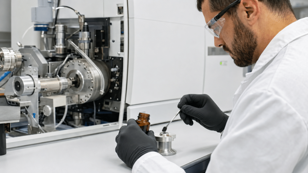 C70 Characterization Methods: What HPLC, UV–Vis, Mass Spectrometry and 13C NMR Reveal 13 A slender NMR tube containing Fullerene C70 solution prepared for carbon-13 NMR analysis