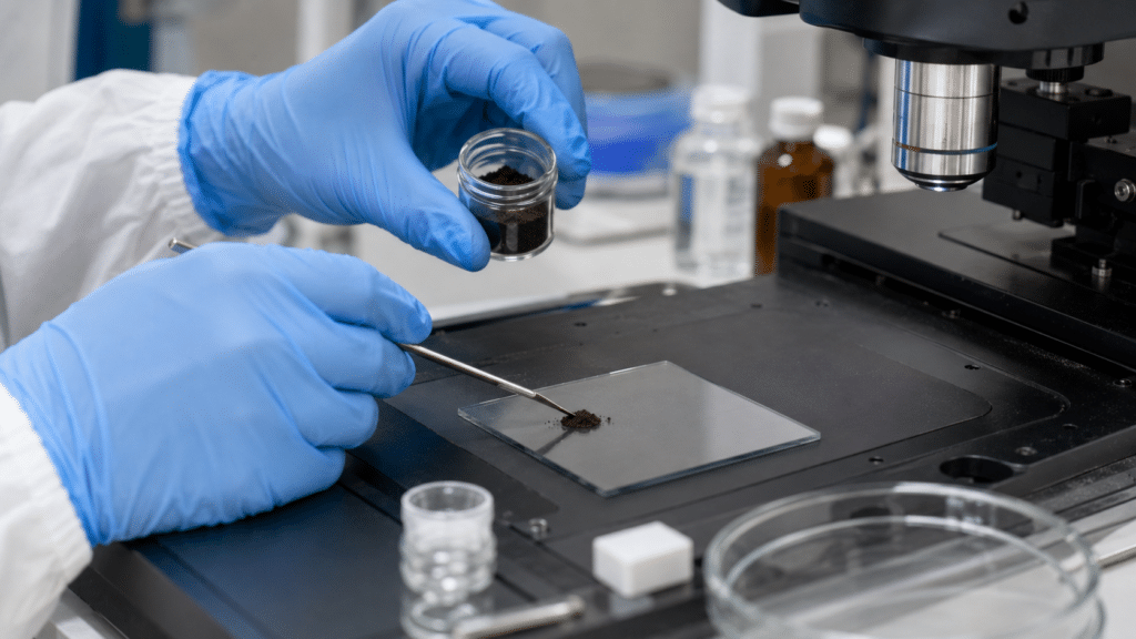 C60 Raman Spectroscopy: How to Interpret Fullerene Vibrational Spectra 10 Scientist preparing a small C60 powder sample for Raman microscopy