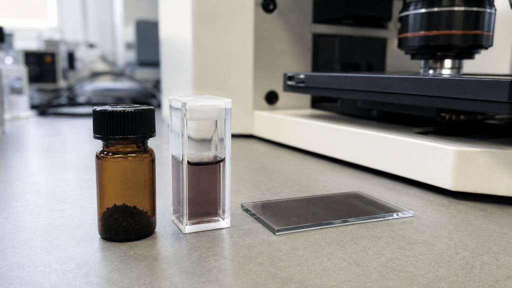 C60 Raman Spectroscopy: How to Interpret Fullerene Vibrational Spectra 11 Researcher positioning a dark C60 thin film for low-power Raman measurement