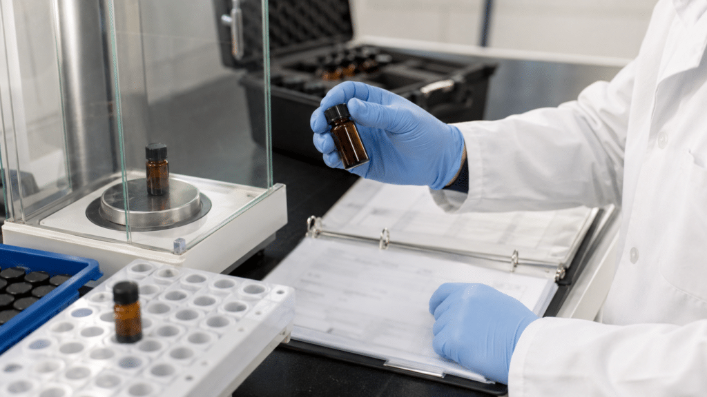 Fullerene C70 Supplier Guide: Purity, Testing and RFQ Requirements 12 Laboratory technician checking a sealed C70 sample against batch documentation
