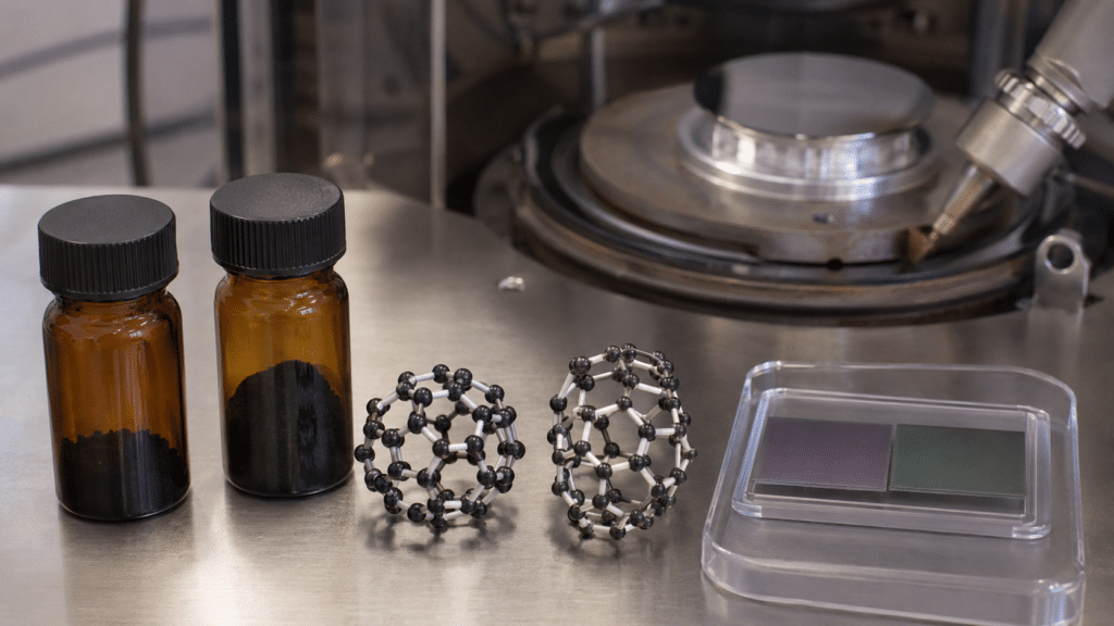Fullerene C70 Supplier Guide: Purity, Testing and RFQ Requirements 10 Physical C60 and C70 models beside fullerene powder samples and thin-film equipment