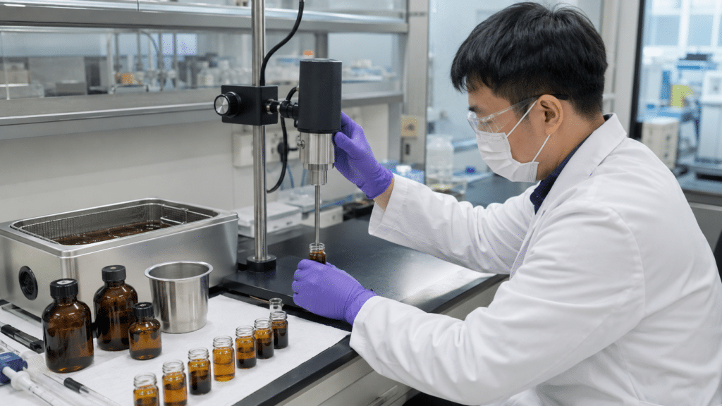 C60 Lubricant Additives: Dispersion, Tribology Testing, and Verified Performance Claims 10 East Asian formulation scientist screening C60 dispersion in lubricant samples