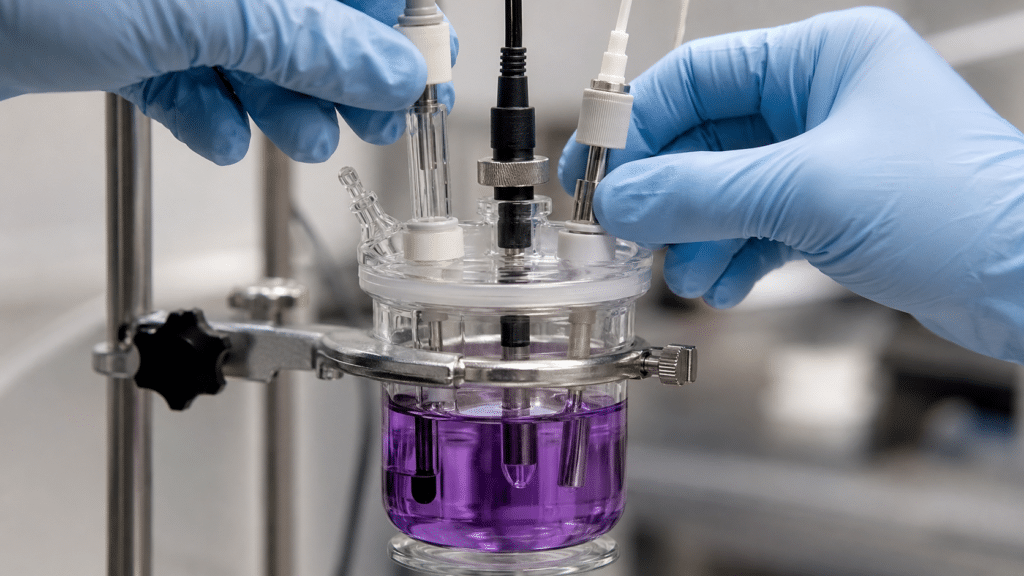 C60 Cyclic Voltammetry: How to Interpret Fullerene Redox Behavior 11 Three-electrode cell assembled for cyclic voltammetry of a C60 solution
