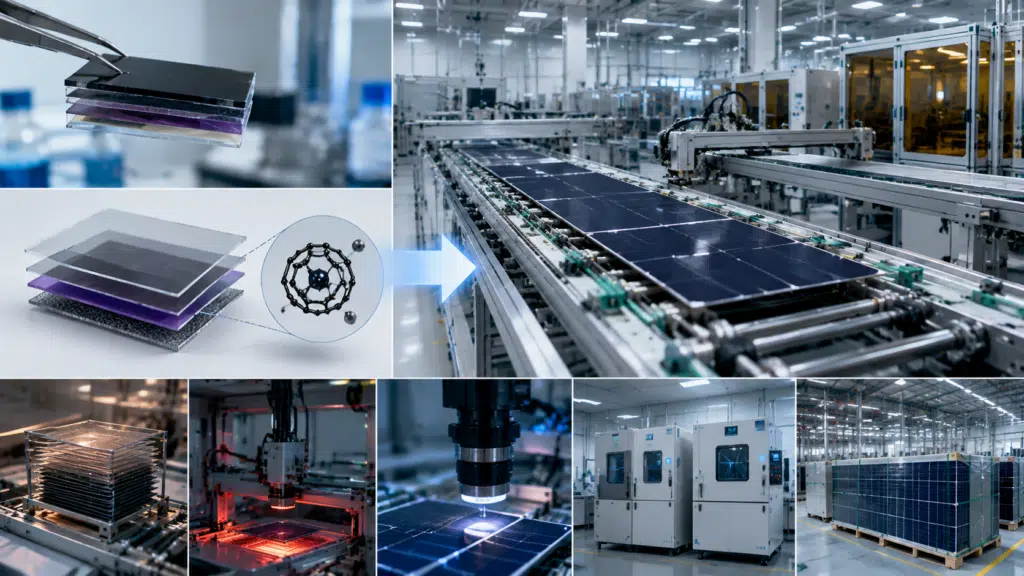 Perovskite solar cell commercialization from laboratory efficiency to reliable module manufacturing