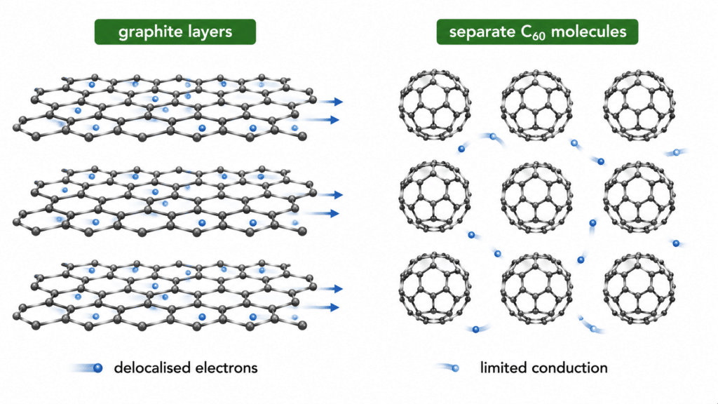 What Is Buckminsterfullerene GCSE? 13 Graphite conductivity compared with buckminsterfullerene limited conduction