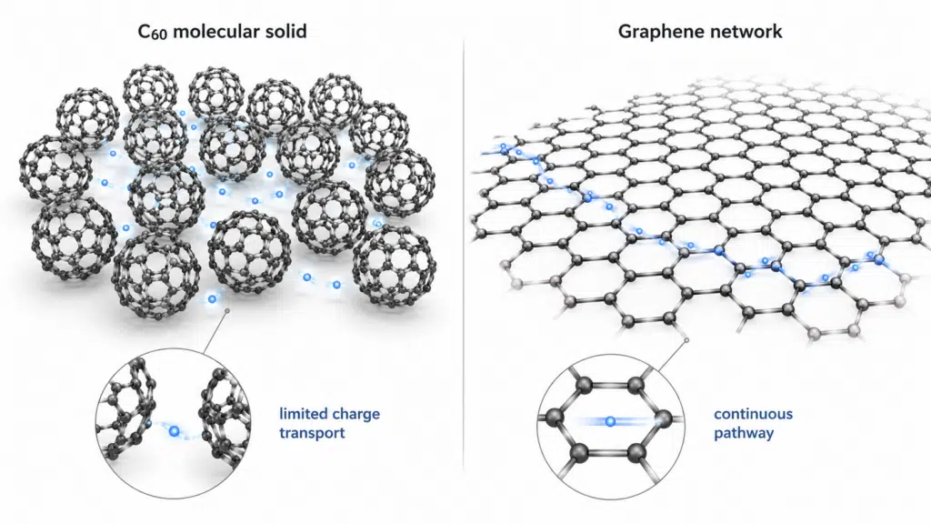 Why Doesn’t C60 Fullerene Conduct Electricity? A Clear Guide to Molecular Conductivity 11 C60 molecular solid compared with graphene continuous conductive network